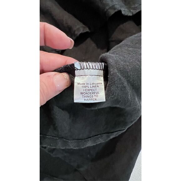 Flax Women's Linen Scoop Neck Short Sleeve Shift Dress In Solid Black Size Small - Picture 12 of 12